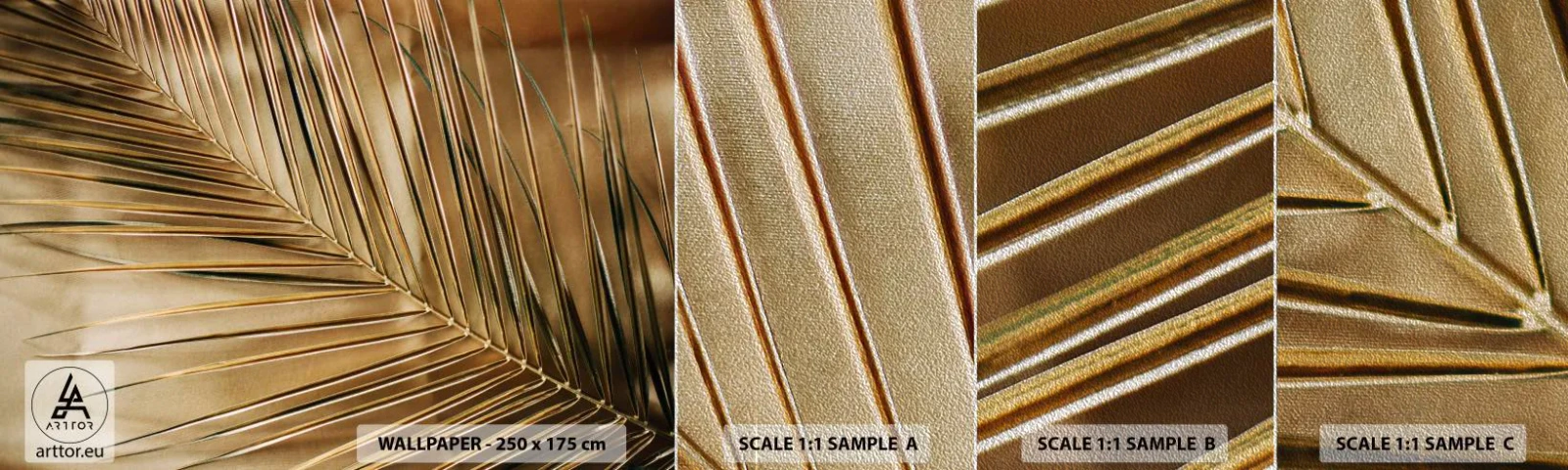 Provbit av fototapet Premium Sand - Naturlig pelargång - Palmblad, Grafik, Tropikerna - 100x30 cm