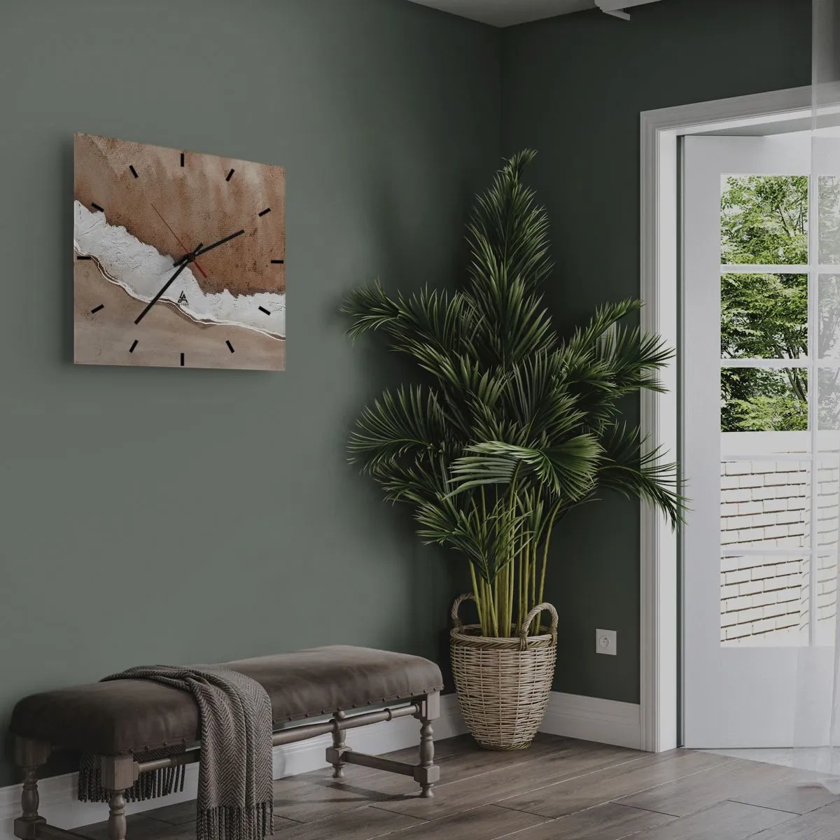 Väggklocka - Klocka på glas - I jordnära färger - 40x40 cm