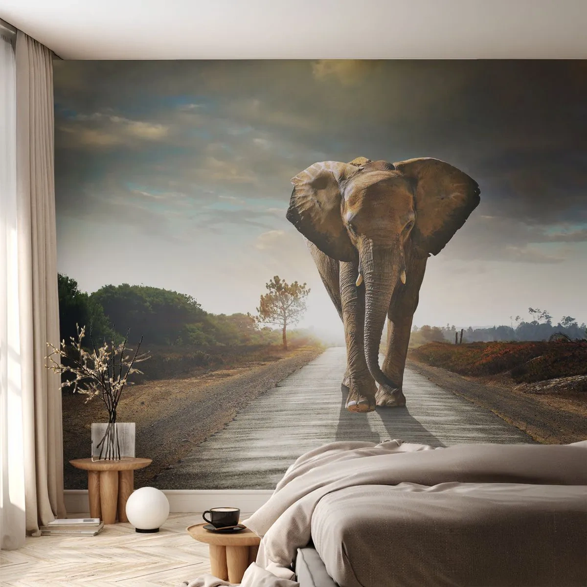 Fototapet Premium Sand - Inte alls i en porslinsbutik - Elefant, Landskap, Natur - 100x70 cm