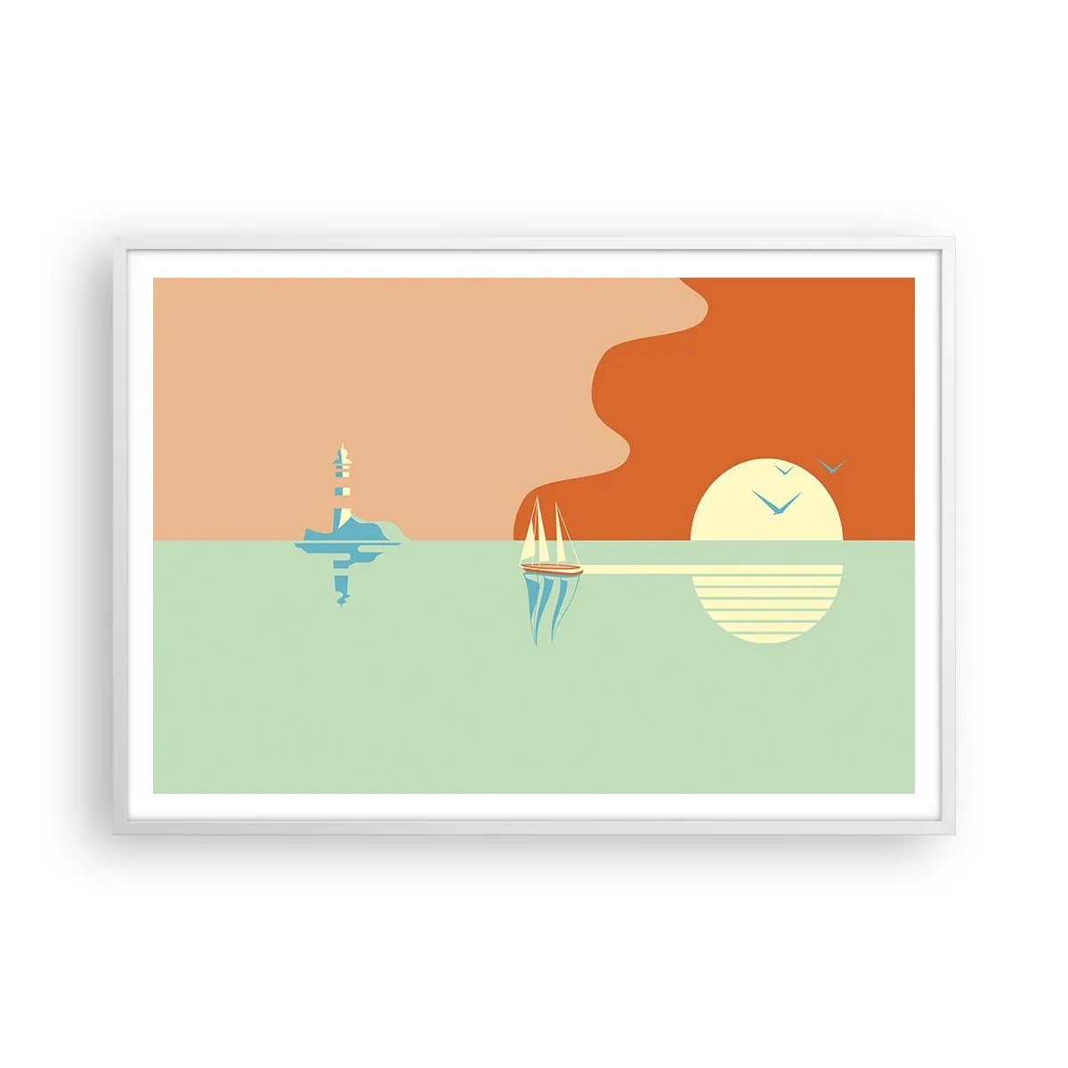 Affisch i vit ram - Perfekt havslandskap - 100x70 cm