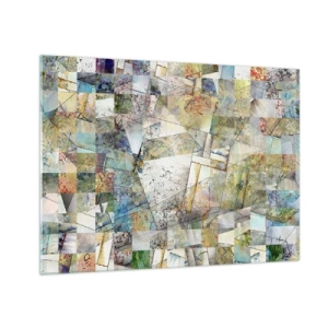 Glastavla - Bild på glas - En färgglad komposition av fragmenterade geometriska former - 70x50cm - Geometrisk omblandning - Modern väggdekoration för vardagsrum och sovrum ARTTOR