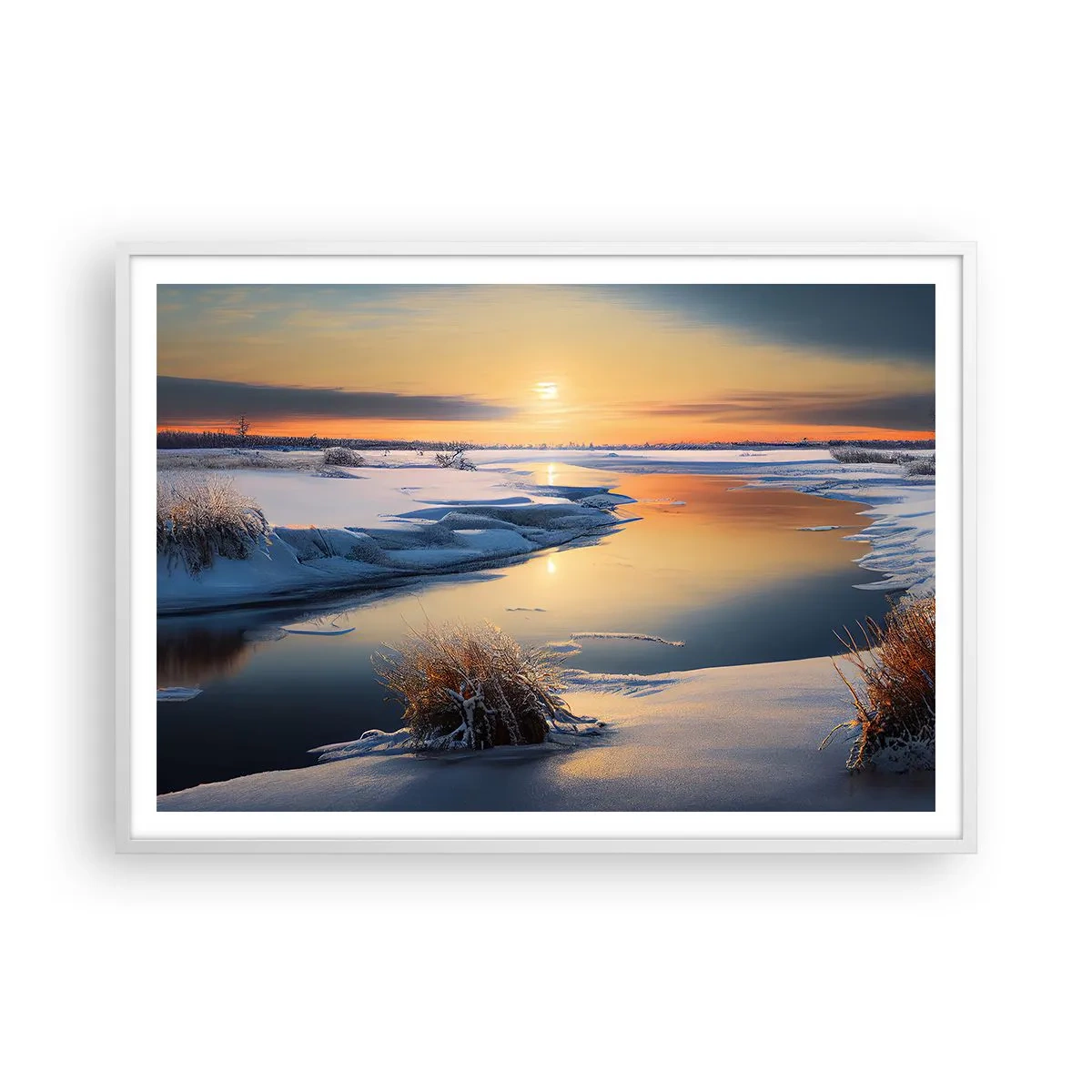 Affisch i vit ram - Vintersolnedgång - 100x70 cm