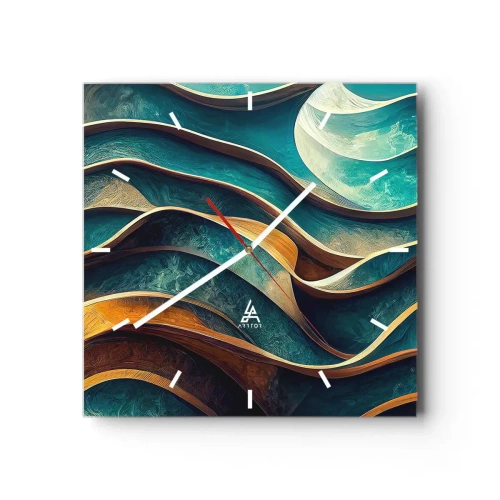 Väggklocka - Klocka på glas - Meandrar av blått - 30x30 cm
