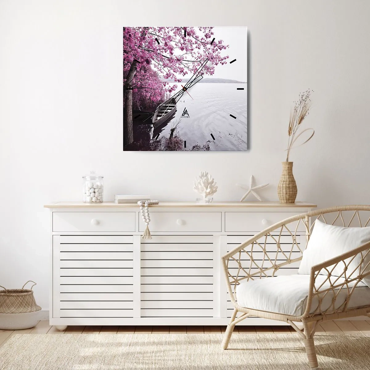 Väggklocka - Klocka på glas - I rosa tystnad - 40x40 cm