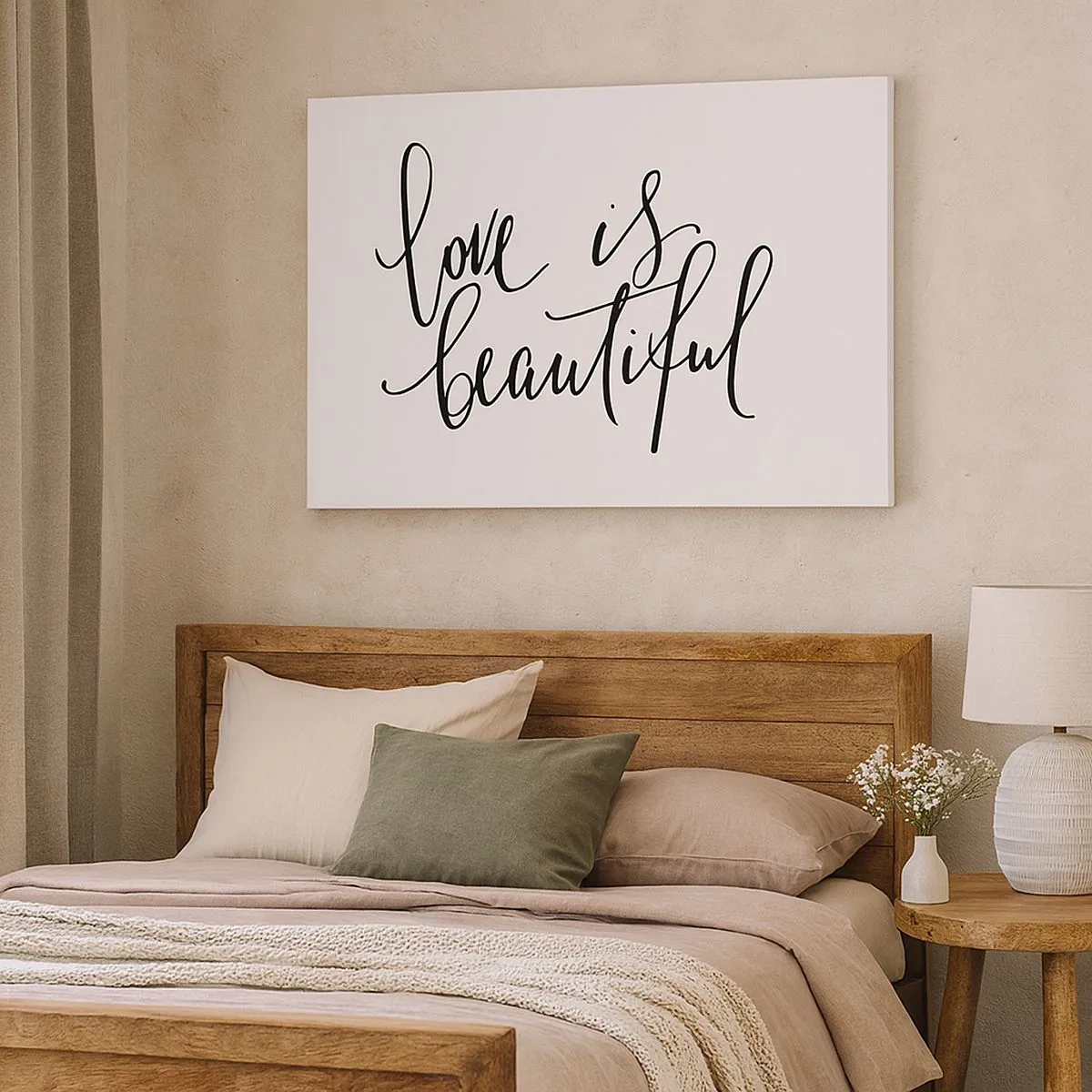 Canvastavla - Bild på duk - Svart inskription "kärlek är vacker" på vit bakgrund - 70x50cm - Läs och upprepa - Modern väggdekoration för vardagsrum och sovrum ARTTOR
