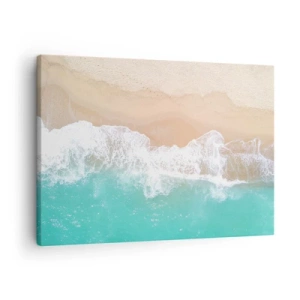 Canvastavla - Bild på duk - Fågelperspektiv på en strand med turkost vatten och mjuka vågor - 70x50cm - Smekande beröring - Modern väggdekoration för vardagsrum och sovrum ARTTOR