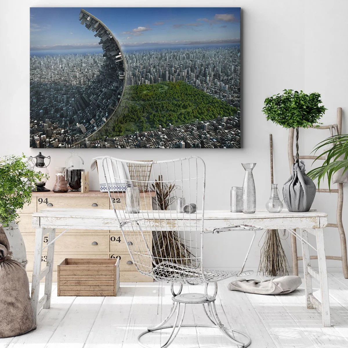Canvastavla - Bild på duk - En dynamisk stad med en surrealistisk twist - 70x50cm - Naturen är evig - Modern väggdekoration för vardagsrum och sovrum ARTTOR