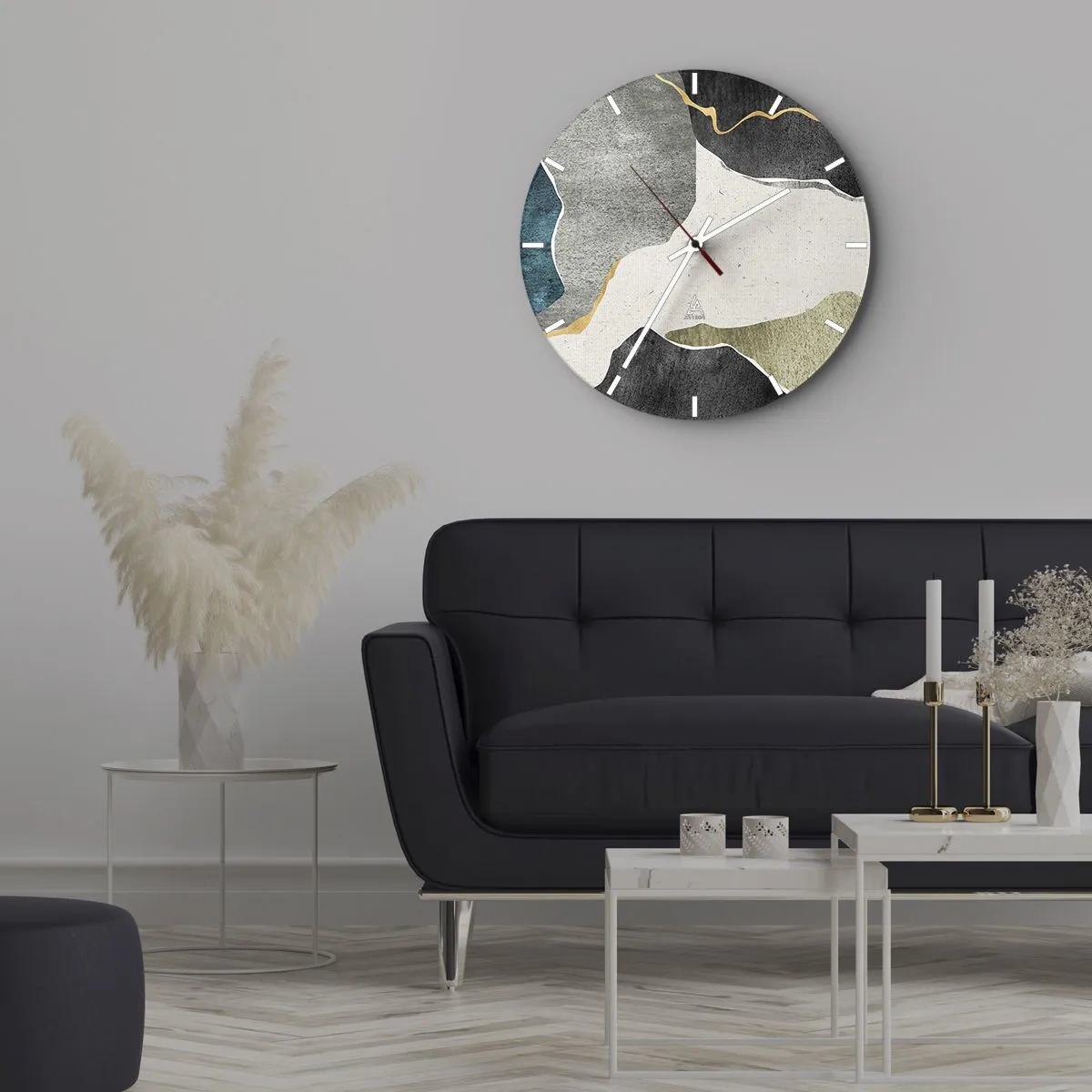 Väggklocka - Klocka på glas - Mosaikkomposition med en guldtråd - 40x40 cm