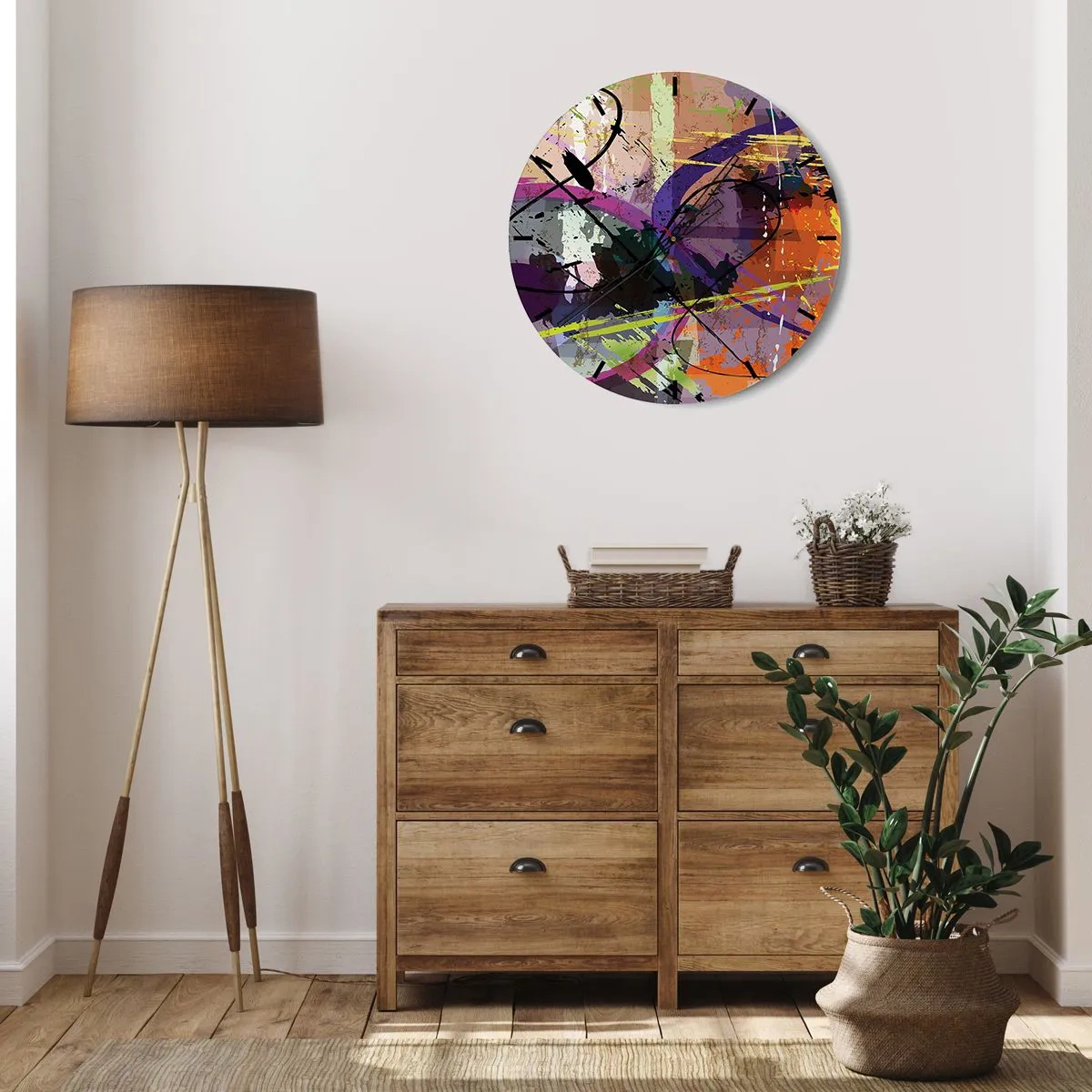 Väggklocka - Klocka på glas - Färgglada abstrakta linjer och fläckar i modern stil - 30x30cm - Rakt fram eller runt - Modern väggdekoration för vardagsrum, kök och sovrum ARTTOR