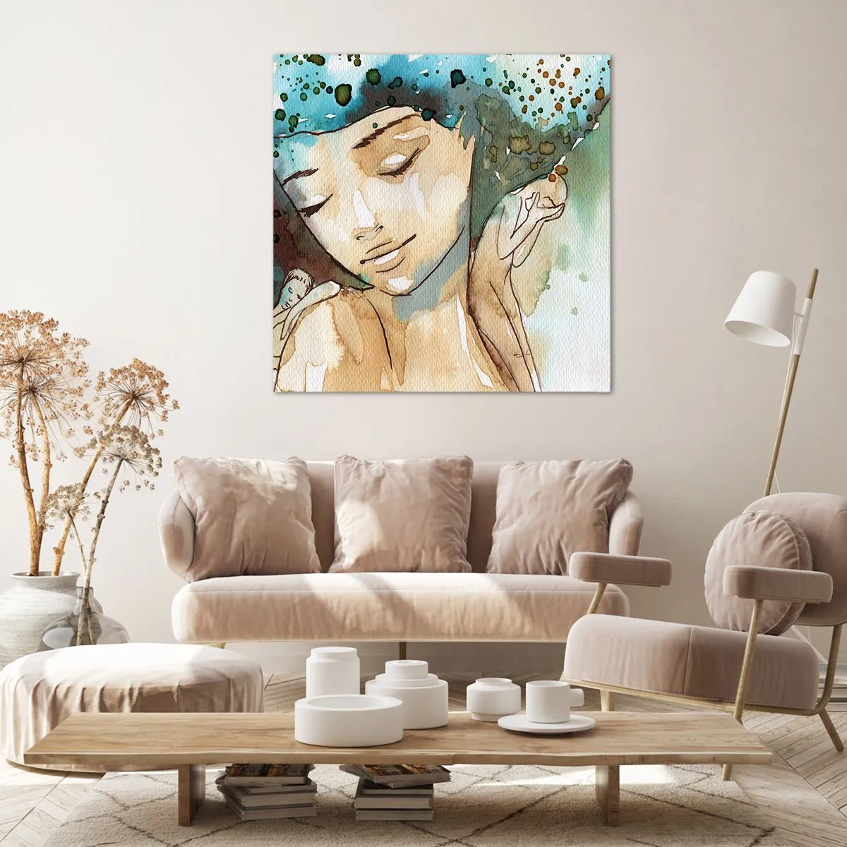 Canvastavla - Bild på duk - Lady in blue - 70x70 cm