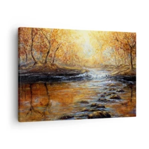 Canvastavla - Bild på duk - Höstlandskap med en flod bland träden - 70x50cm - Gyllene bäck - Modern väggdekoration för vardagsrum och sovrum ARTTOR