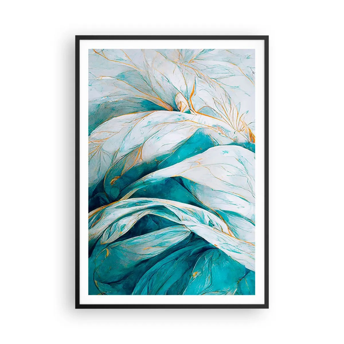 Affisch i svart ram - Blå abstraktion med guldmotiv - 70x100 cm