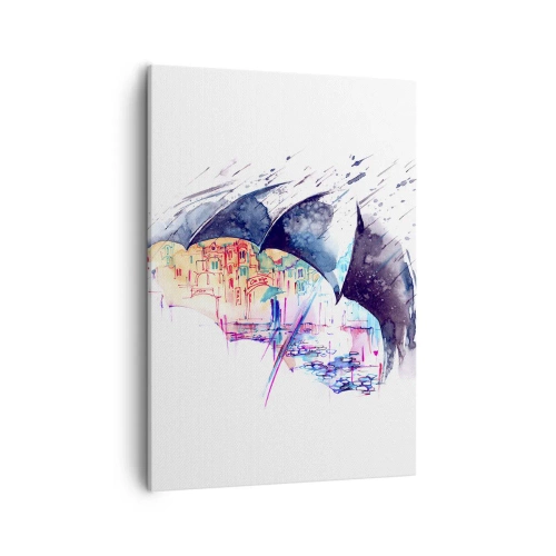 Canvastavla - Bild på duk - Promenad i regnet - 50x70 cm