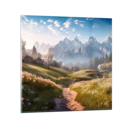 Glastavla - Bild på glas - Idyllisk dal - 70x70 cm