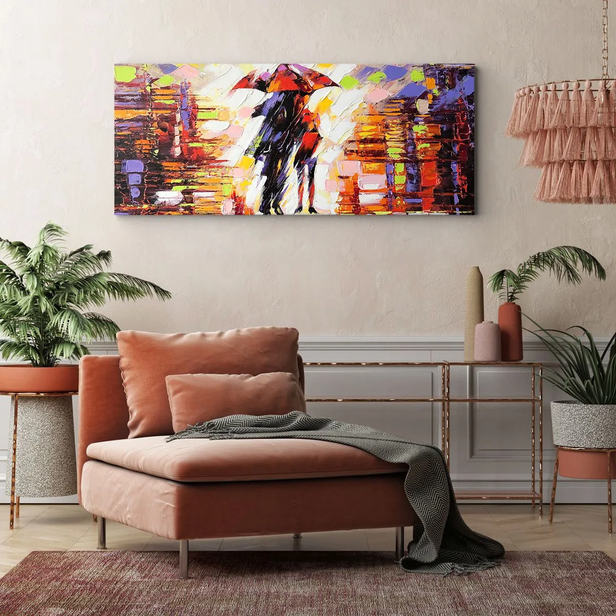 Canvastavla - Bild på duk - Tillsammans genom natten och regnet - 100x40 cm