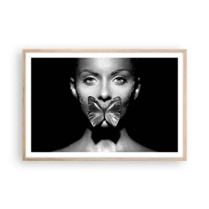 Affisch i ram av ljusek - Fjärilkyss - 91x61 cm