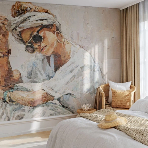 Fototapet Premium Sand - Porträtt i fullt solljus - Porträtt, Boho, Olja - 350x256 cm