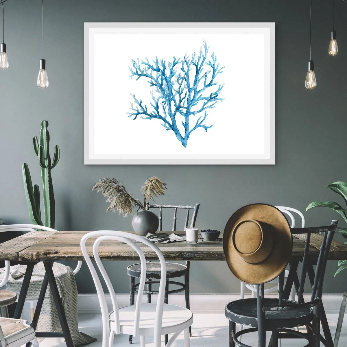 Affisch i vit ram - Marin filigran - 100x70 cm