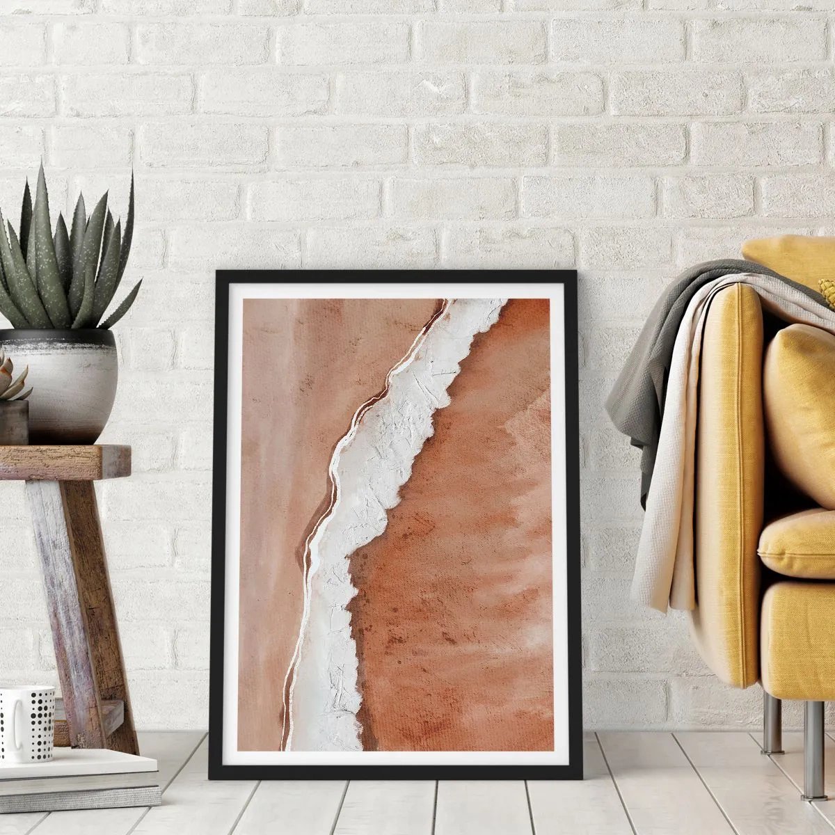 Affisch i svart ram - Abstrakt textur i nyanser av brunt och vitt - 50x70cm - I jordnära färger - Modern väggdekoration för vardagsrum och sovrum ARTTOR