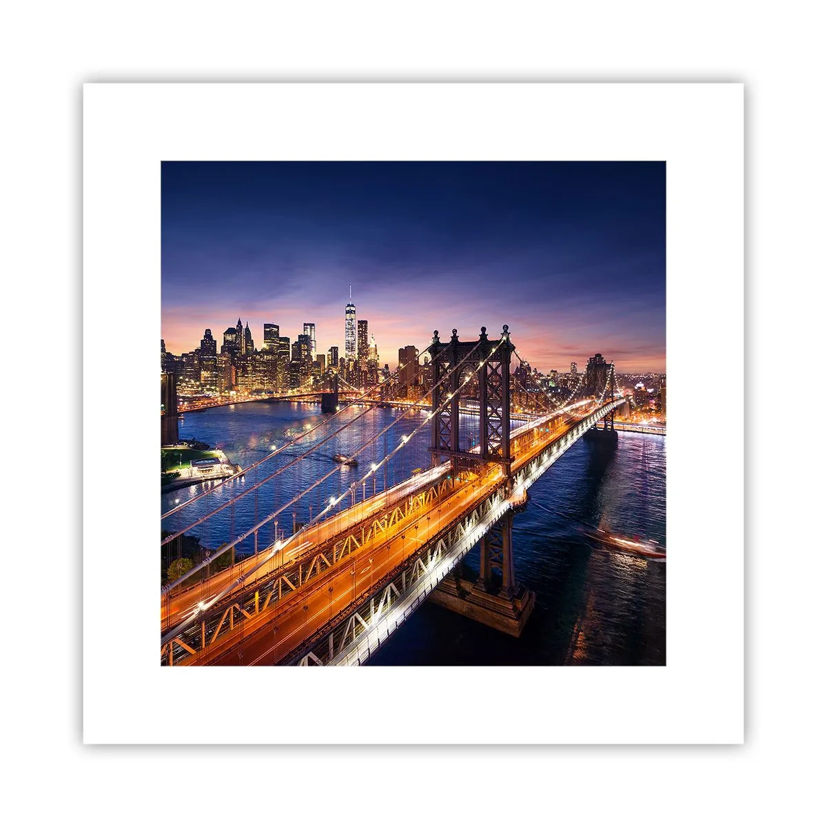 Affisch - Över ljusbron till stadens hjärta - 30x30 cm