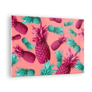Glastavla - Bild på glas - Färgglada ananaser i nyanser av rosa och grönt på en rosa bakgrund - 70x50cm - Friheten är söt - Modern väggdekoration för vardagsrum och sovrum ARTTOR