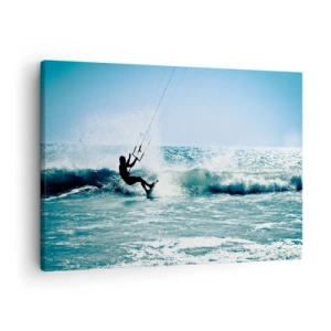 Canvastavla - Bild på duk - Kitesurfare rider på en våg i full sol - 70x50cm - Ge upp för vinden - Modern väggdekoration för vardagsrum och sovrum ARTTOR