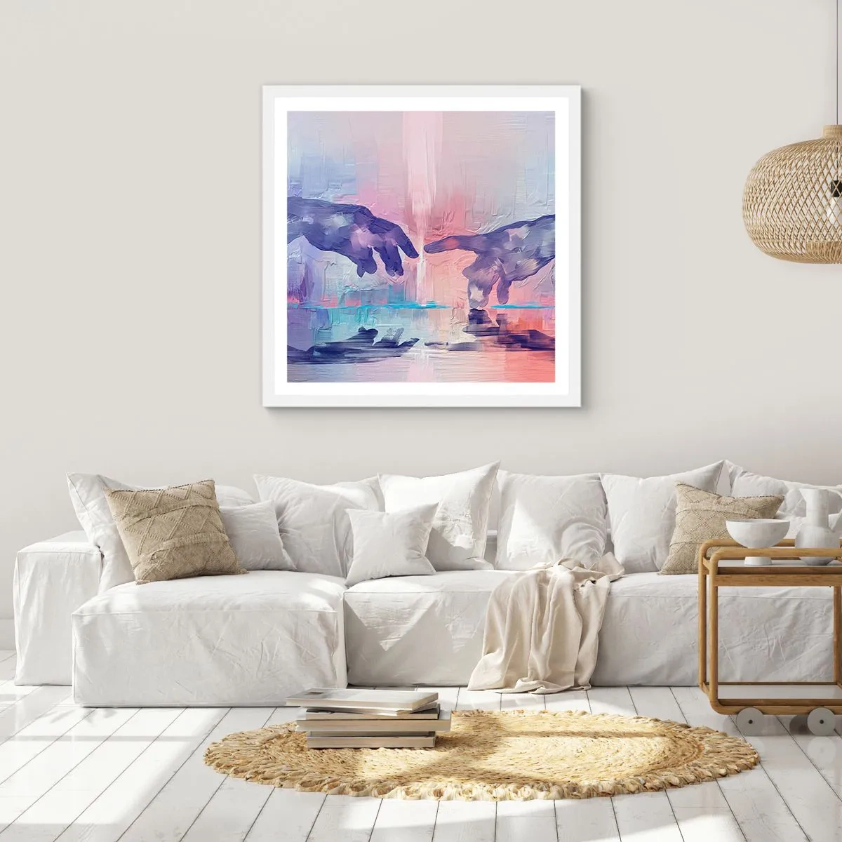 Affisch i vit ram - Den gudomliga gnistan av liv - 60x60 cm