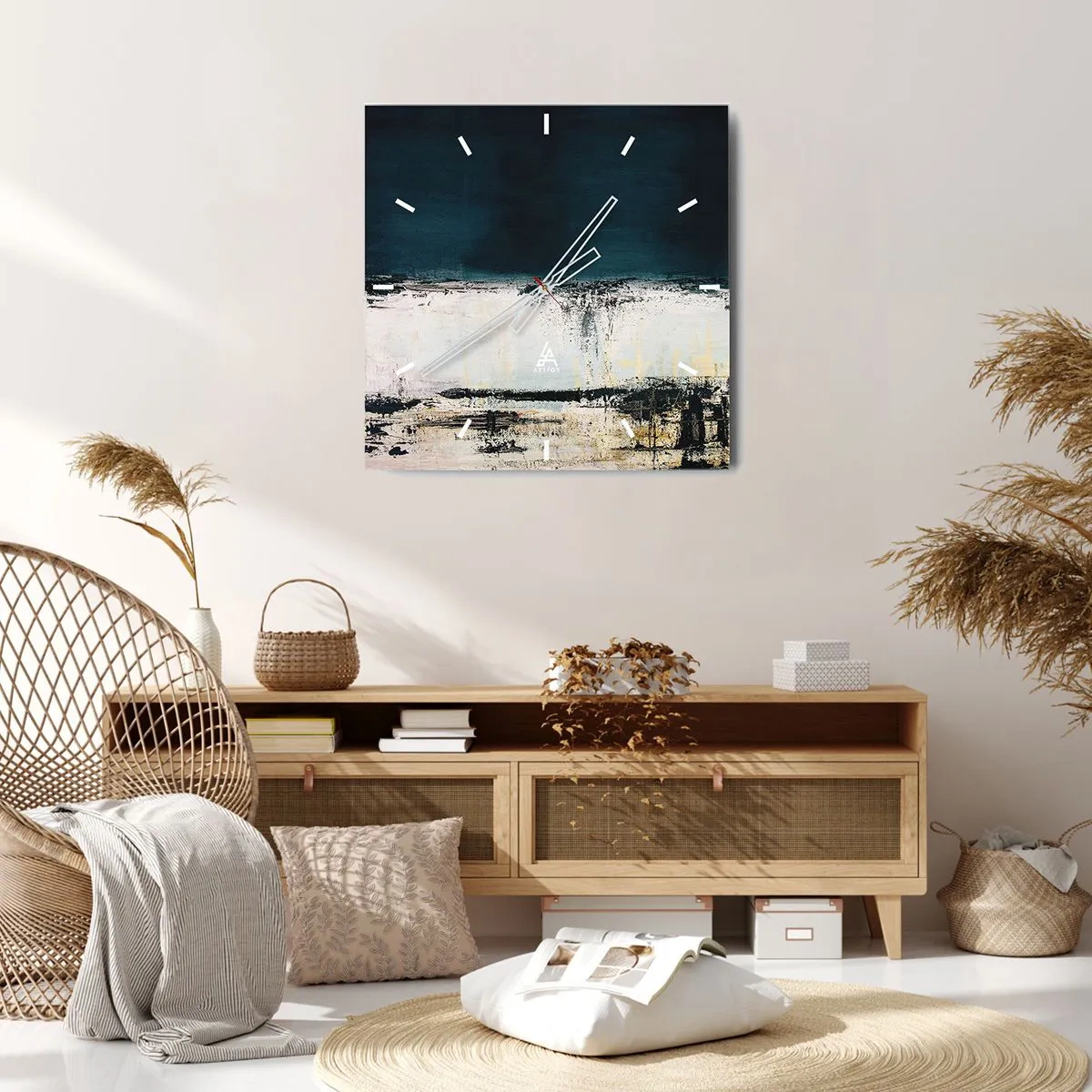 Väggklocka - Klocka på glas - Horisontell komposition - 30x30 cm