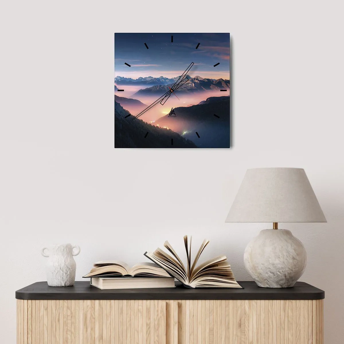 Väggklocka - Klocka på glas - Ljus i dalarna - 40x40 cm