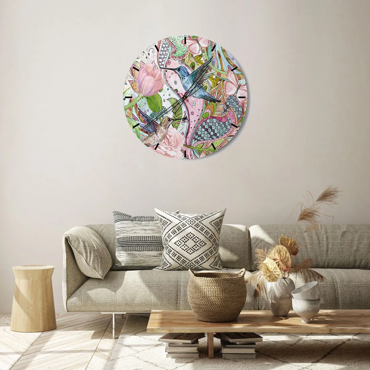 Väggklocka - Klocka på glas - Inbäddade i klätterväxter - 40x40 cm