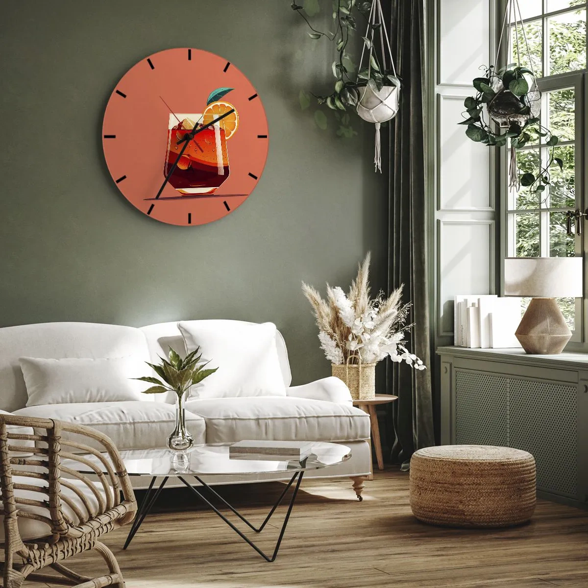 Väggklocka - Klocka på glas - Ett glas sommardryck med en apelsinskiva och is - 30x30cm - Sommarens förfriskning - Modern väggdekoration för vardagsrum, kök och sovrum ARTTOR