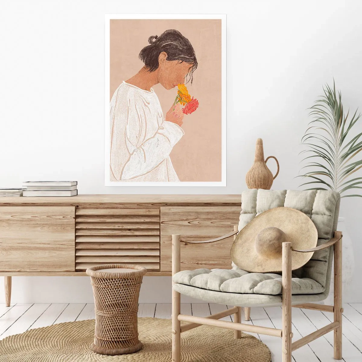 Affisch - Flicka och blommor - 50x70 cm