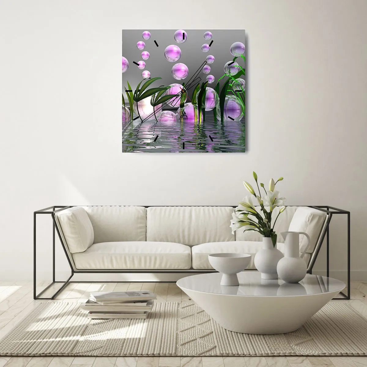 Väggklocka - Klocka på glas - Tankeväckande komposition av lätthet och liv - 40x40 cm