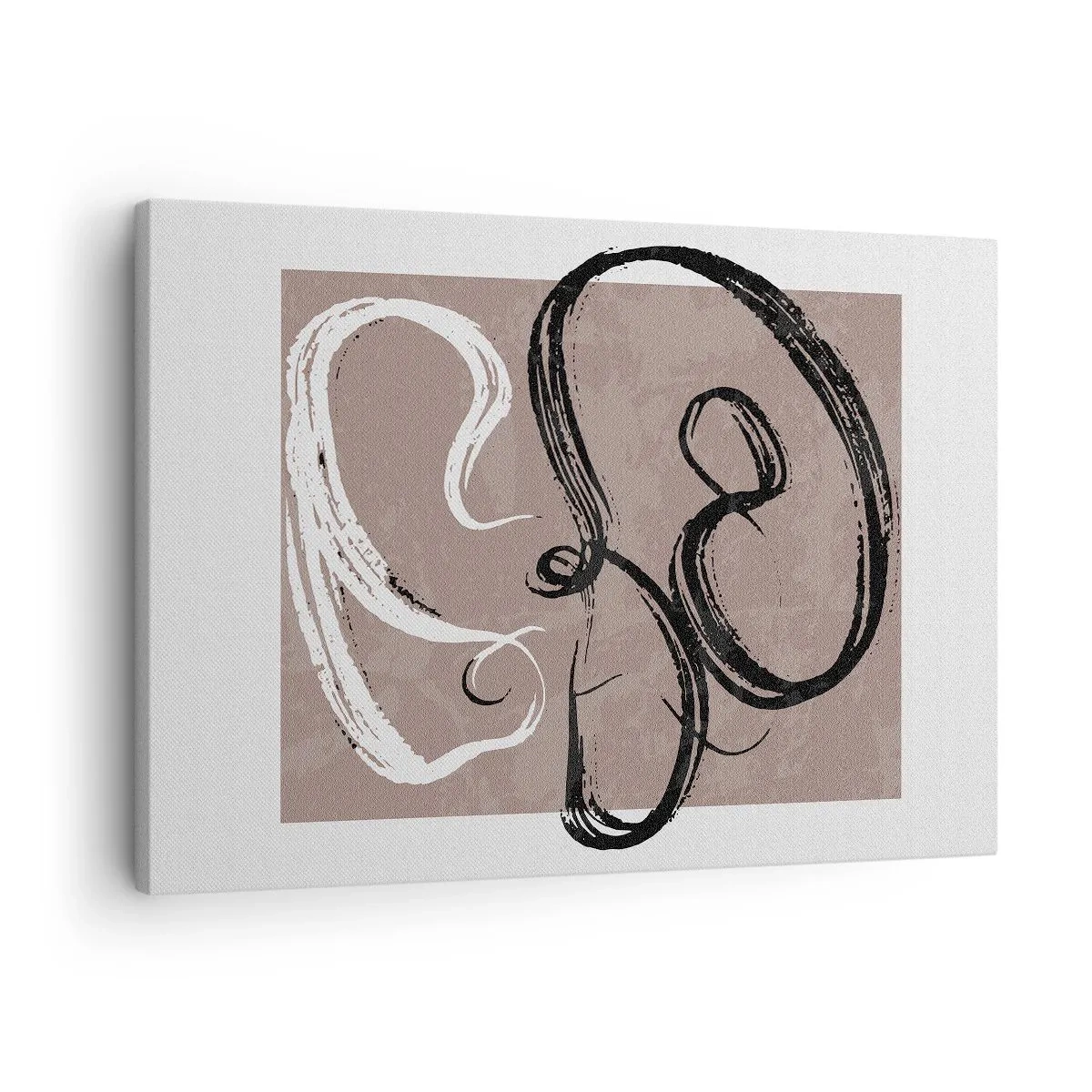 Canvastavla - Bild på duk - Svartvit abstraktion på en beige bakgrund - 70x50cm - Komposition - sökande efter fullständighet - Modern väggdekoration för vardagsrum och sovrum ARTTOR