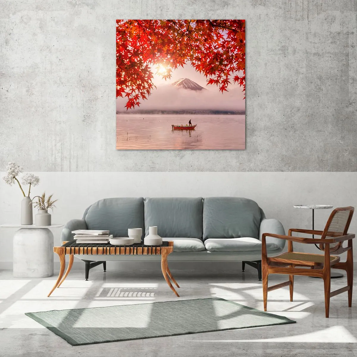 Glastavla - Bild på glas - I japansk stämning - 60x60 cm