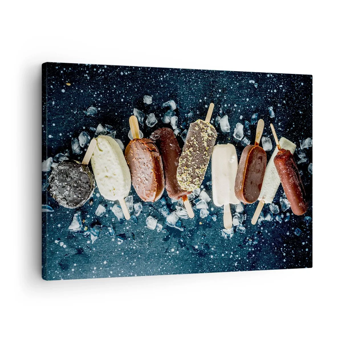 Canvastavla - Bild på duk - Färgglada isglassar arrangerade på is med en mörk bakgrund - 70x50cm - Smak av varm sommar - Modern väggdekoration för vardagsrum och sovrum ARTTOR