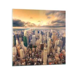 Glastavla - Bild på glas - Förgylld metropolis - 70x70 cm