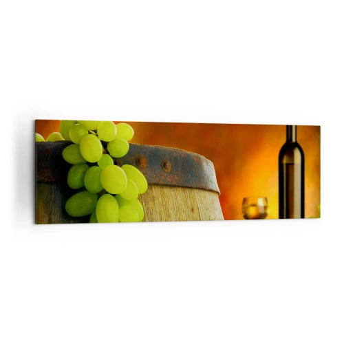 Canvastavla - Bild på duk - Stilleben med vinflaska och vindruvor - 160x50 cm
