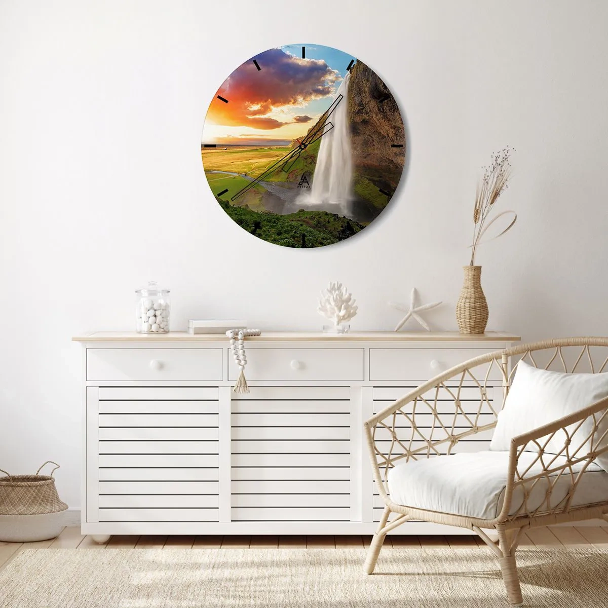 Väggklocka - Klocka på glas - Full av isländsk sommar - 40x40 cm