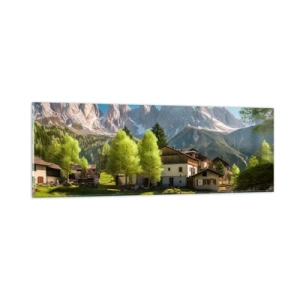 Glastavla - Bild på glas - Alpin idyll - 90x30 cm