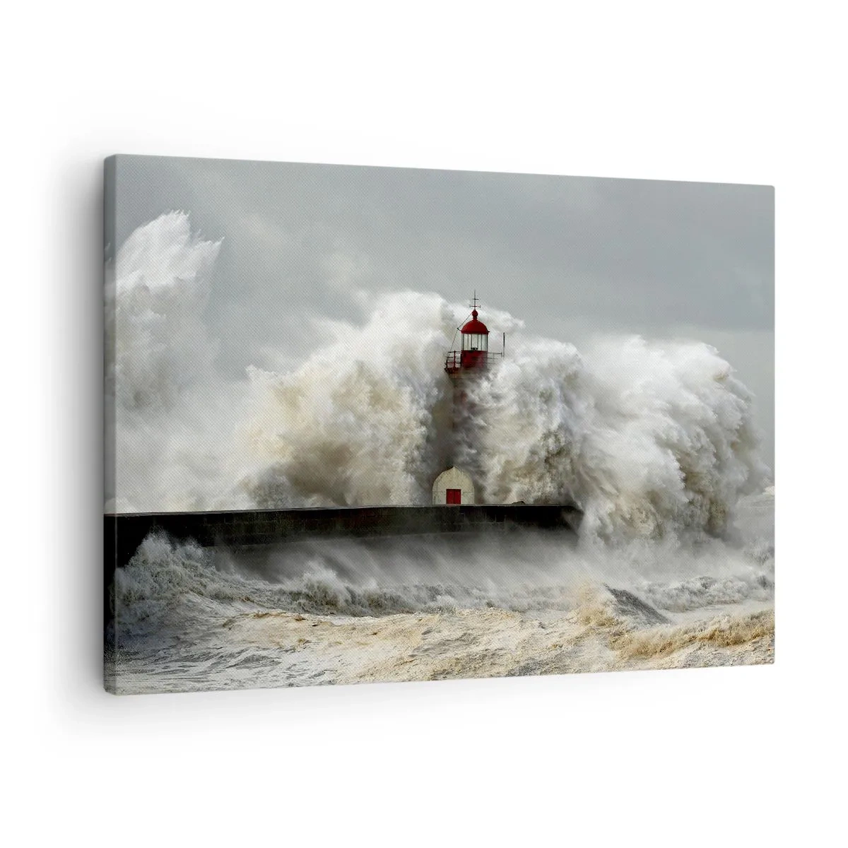 Canvastavla - Bild på duk - En fyr omgiven av grova vågor under en storm - 70x50cm - Havets ilska - Modern väggdekoration för vardagsrum och sovrum ARTTOR