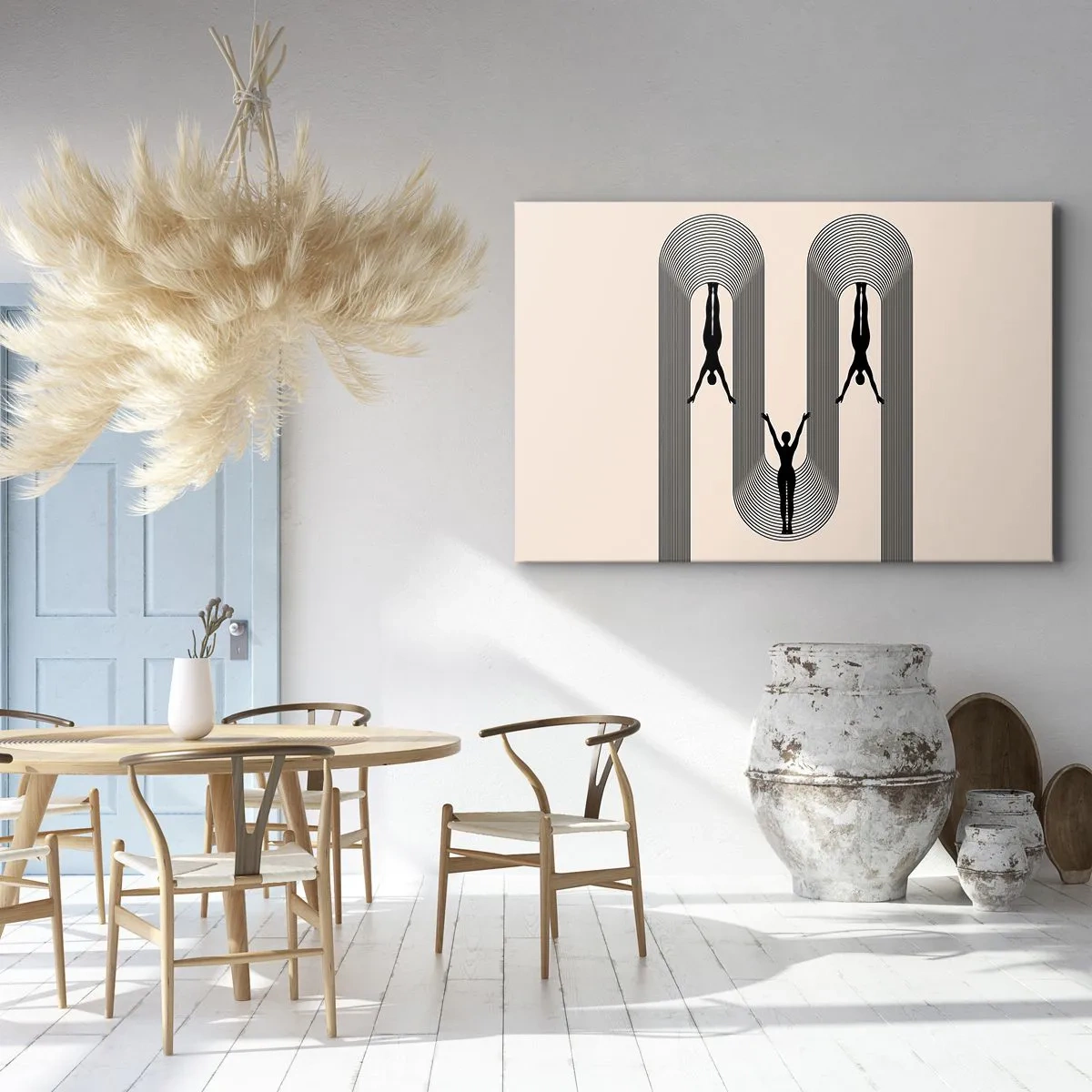 Canvastavla - Bild på duk - Geometriska silhuetter på beige bakgrund - 70x50cm - Upp och ner - Modern väggdekoration för vardagsrum och sovrum ARTTOR