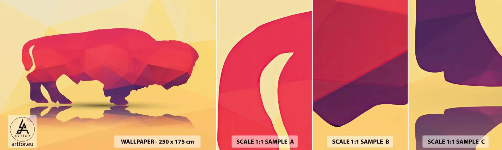 Fototapet Prov Standard Eco - Visentens amaranta styrka - Djur, Wisent, Geometrisk figur - 100x30 cm