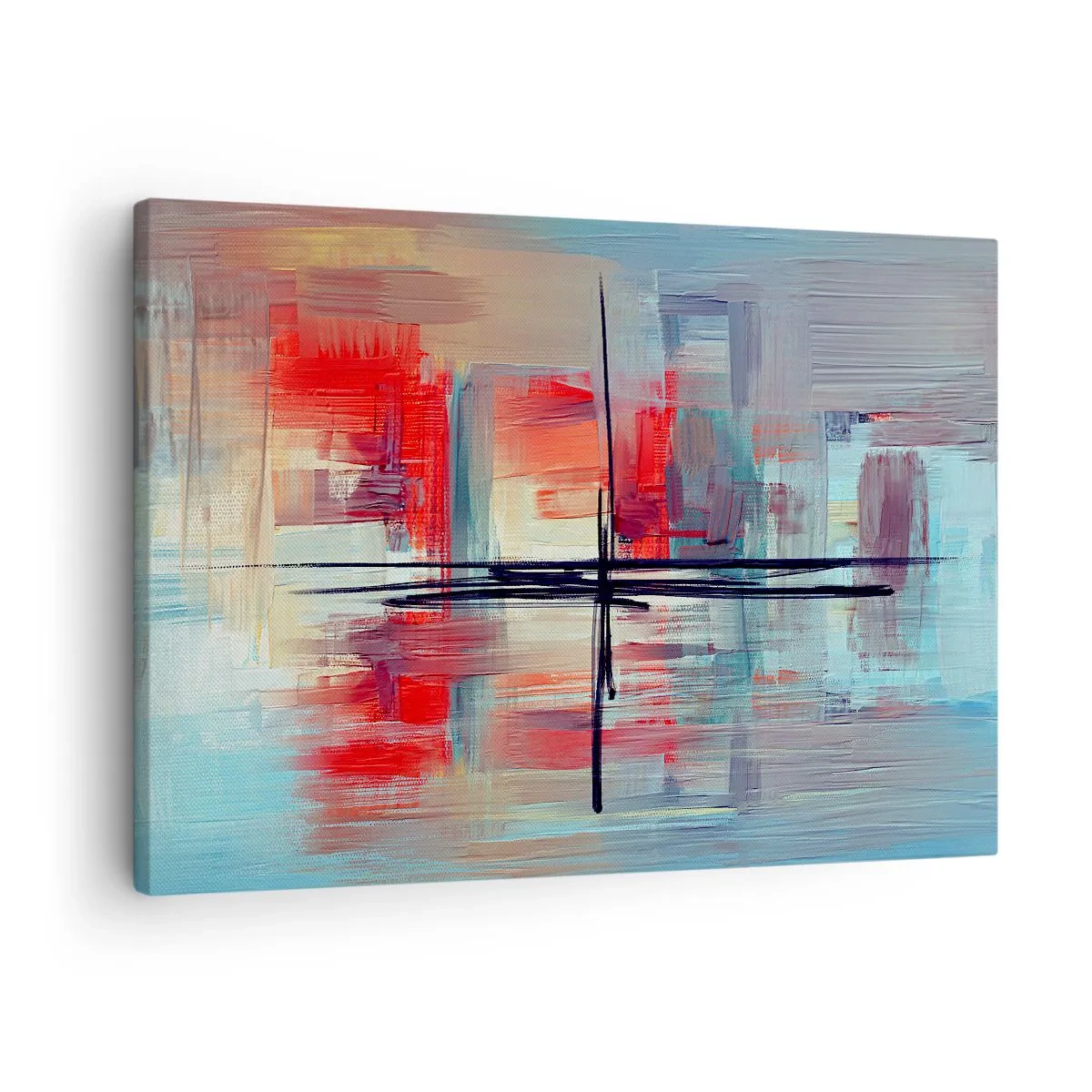 Canvastavla - Bild på duk - En abstrakt komposition med intensiva färger, linjer och geometriska former. - 70x50cm - Landskap i en okänd dimension - Modern väggdekoration för vardagsrum och sovrum ARTTOR