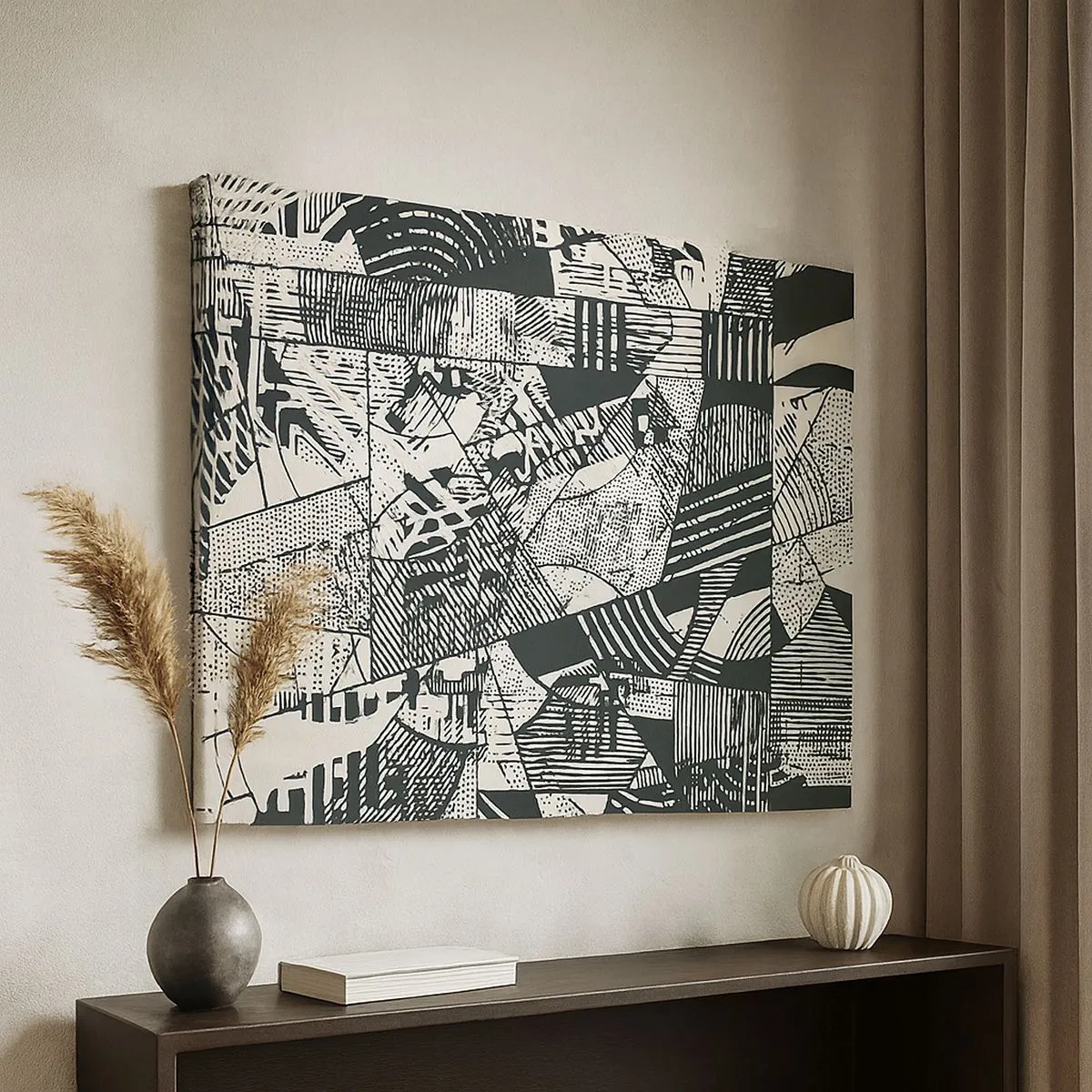 Canvastavla - Bild på duk - Geometriska abstrakta mönster i nyanser av grönt på en ljus bakgrund - 70x50cm - Nutidens dynamik - Modern väggdekoration för vardagsrum och sovrum ARTTOR