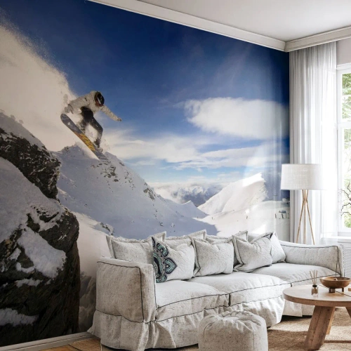 Självhäftande Fototapet Deluxe Sticker - Frihet utan gränserna - Åka snowboard, Landskap, Berg - 500x350 cm