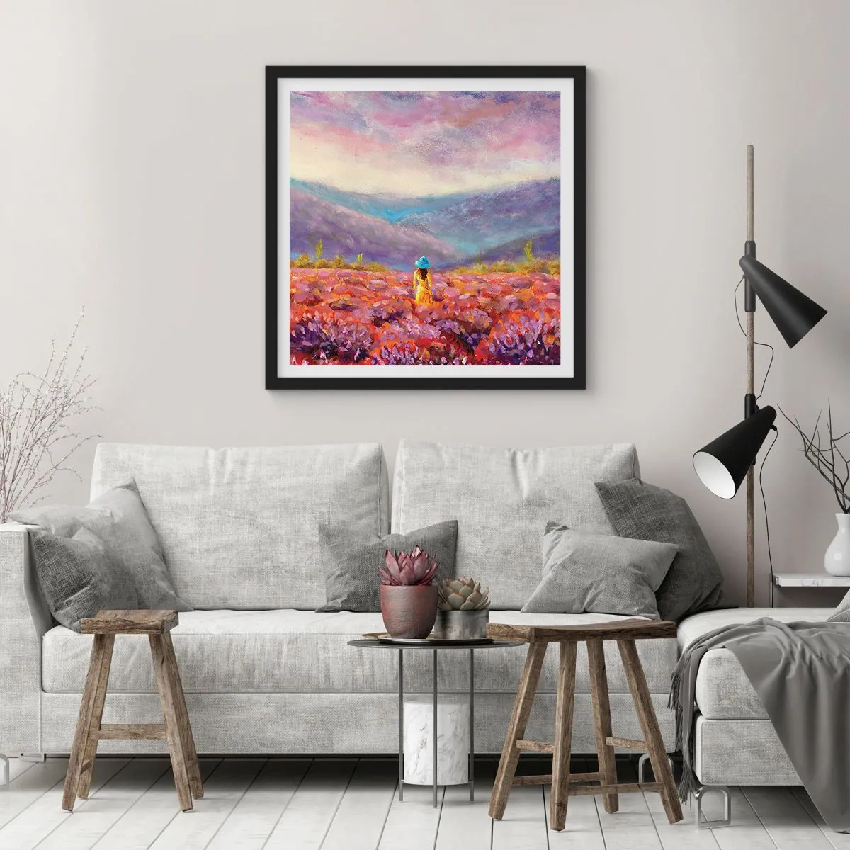 Affisch i svart ram - I lavendelsvärld - 40x40 cm