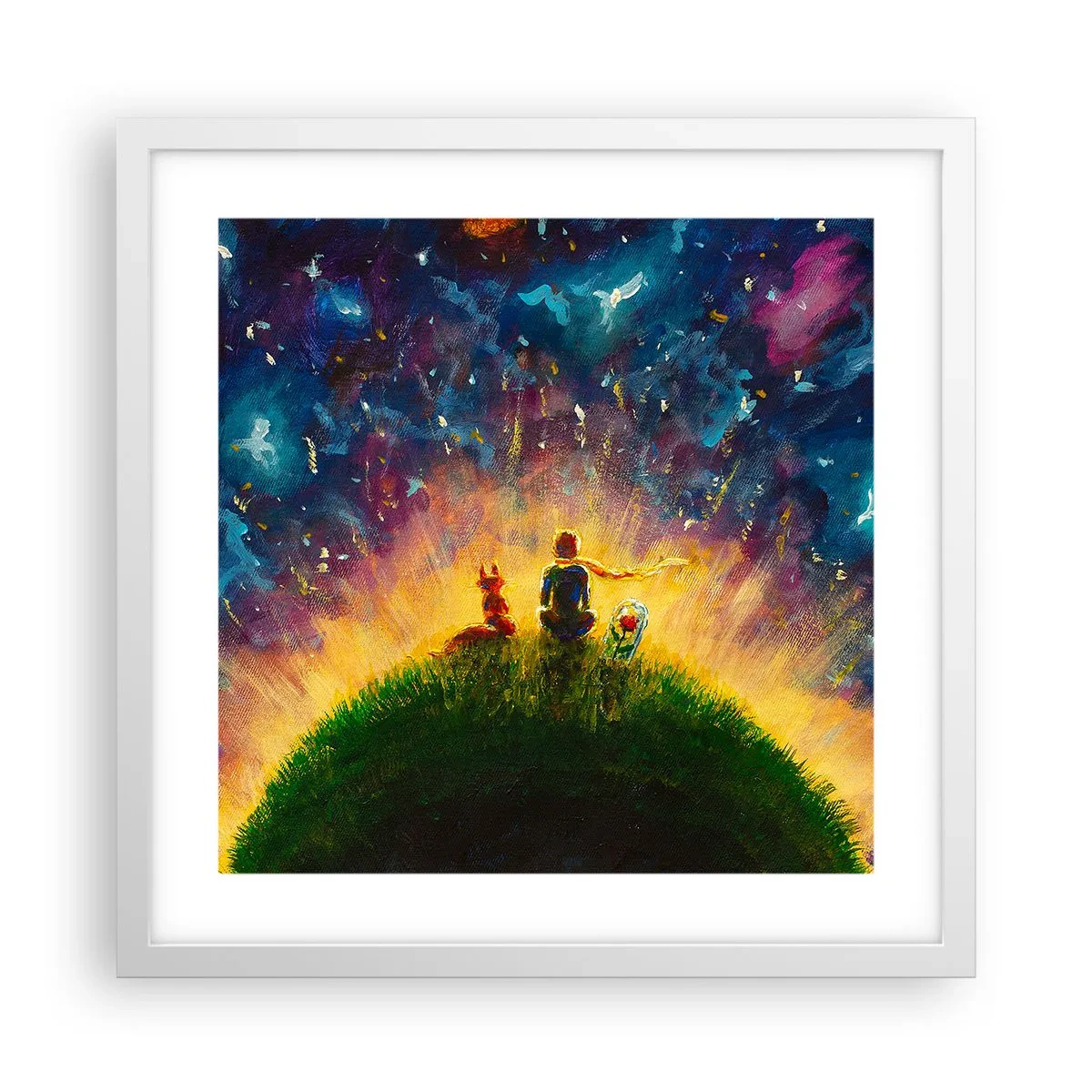 Affisch i vit ram - Kärlek och vänskap - hela världen - 40x40 cm