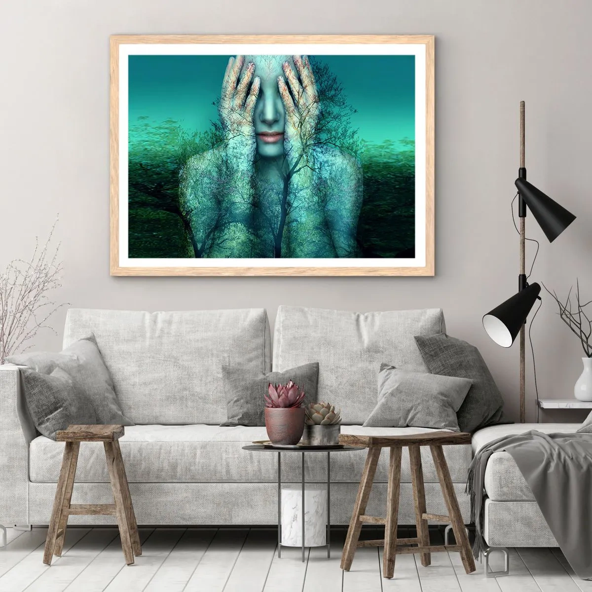 Affisch i ram av ljusek - Doppad i blått - 100x70 cm