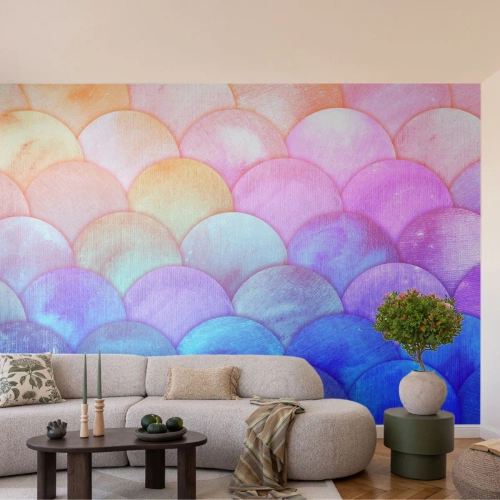 Fototapet Premium Canvas - Pärlskal - Pastell, Bubblor, Vågar - 100x70 cm